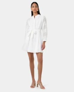 Forcast Lea Cotton Tie Dress Ivory Online