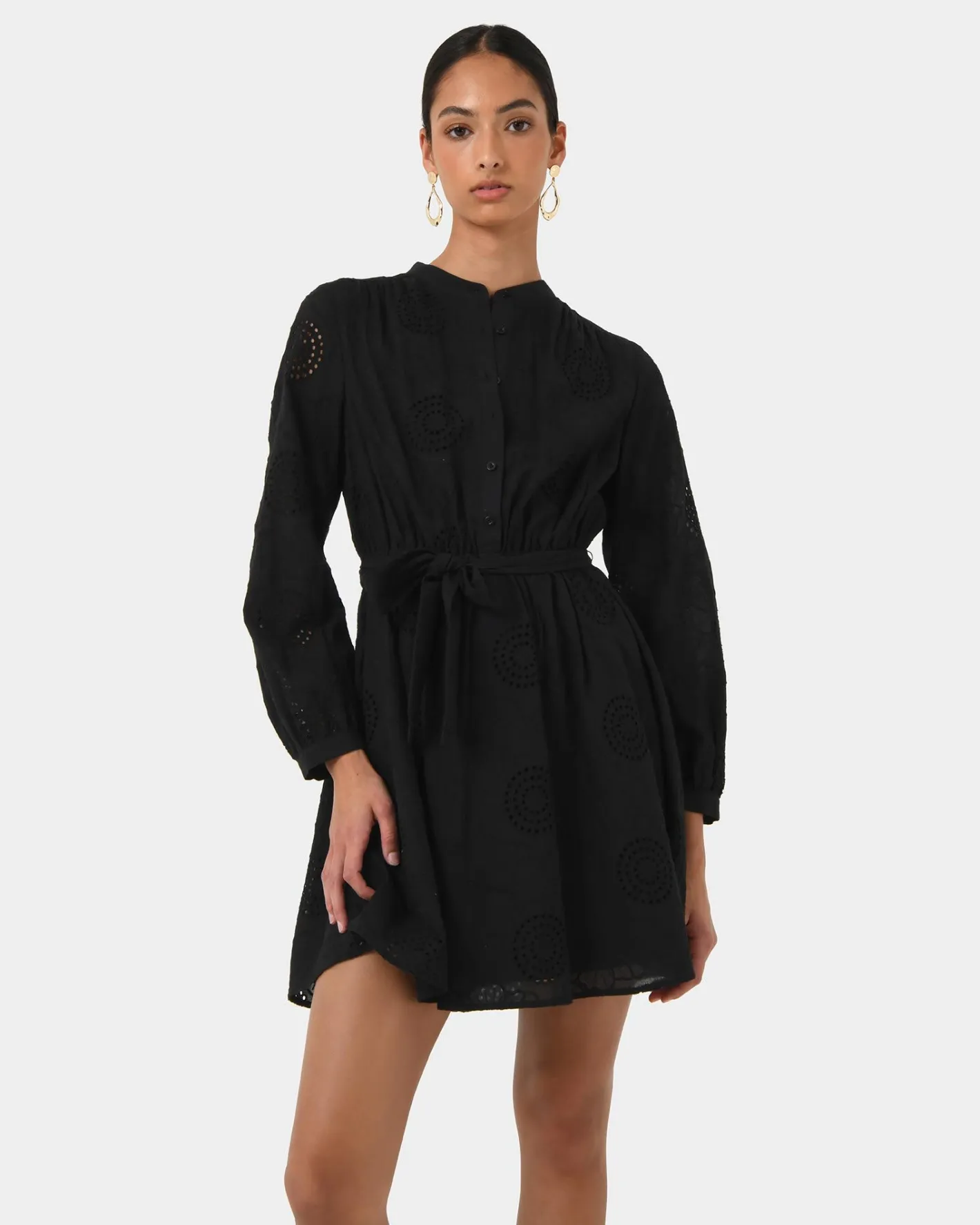Forcast Lea Cotton Tie Dress Black Discount