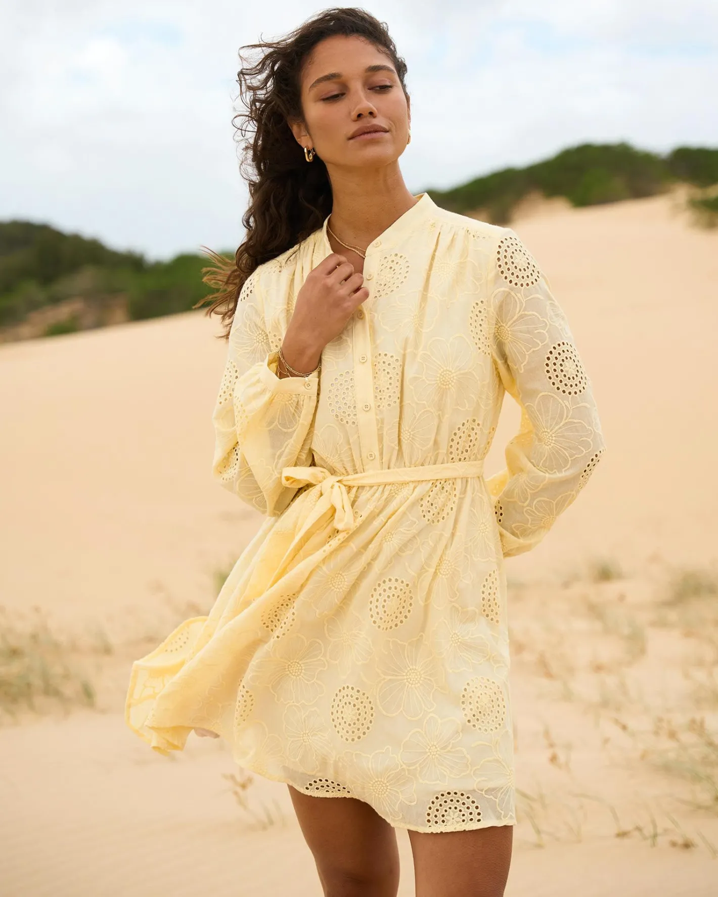 Forcast Lea Cotton Tie Dress Golden Haze Outlet