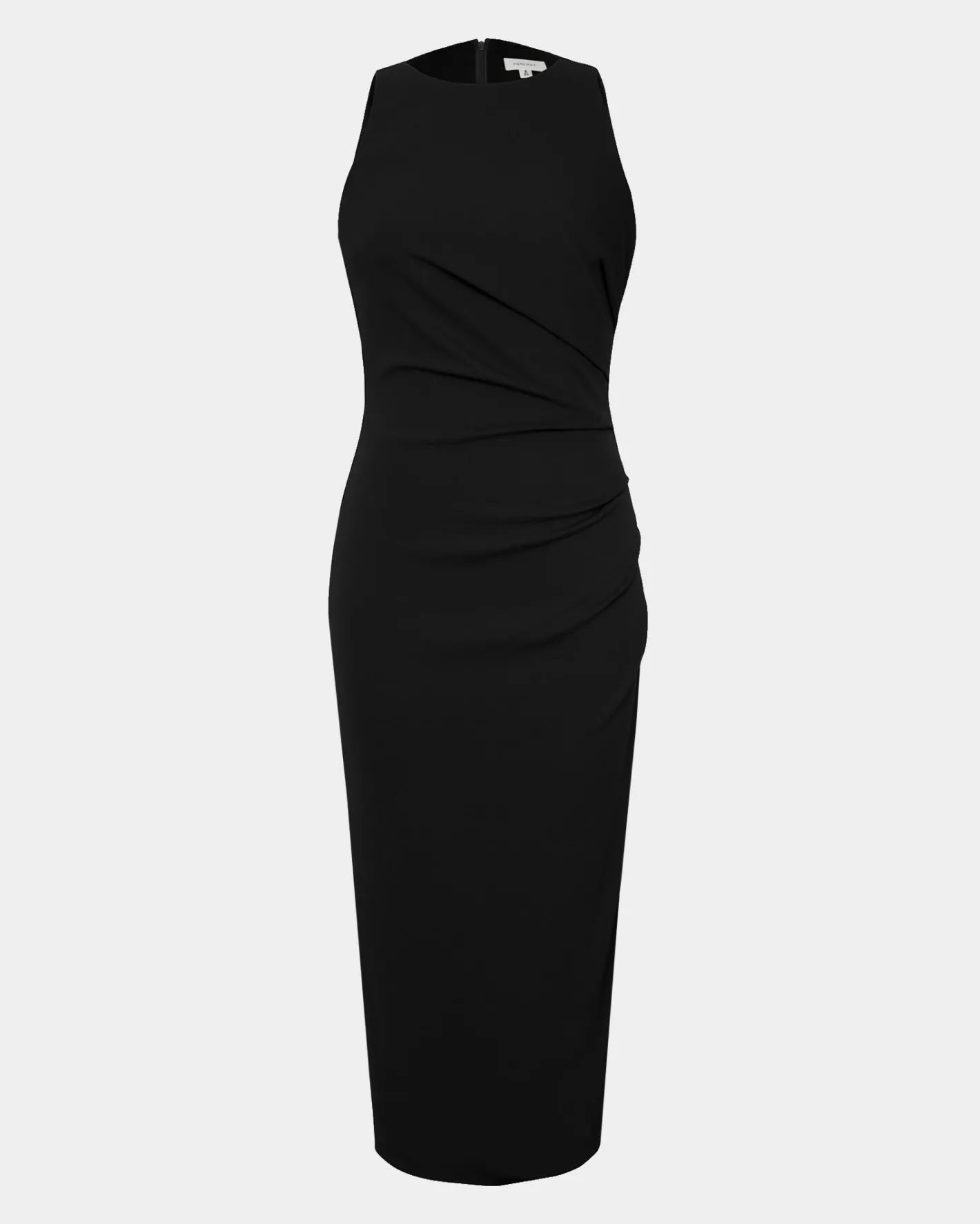 Forcast Leah Side Ruched Midi Dress Black New