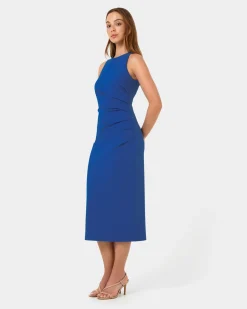 Forcast Leah Side Ruched Midi Dress Monaco Blue Outlet