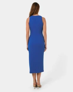 Forcast Leah Side Ruched Midi Dress Monaco Blue Outlet