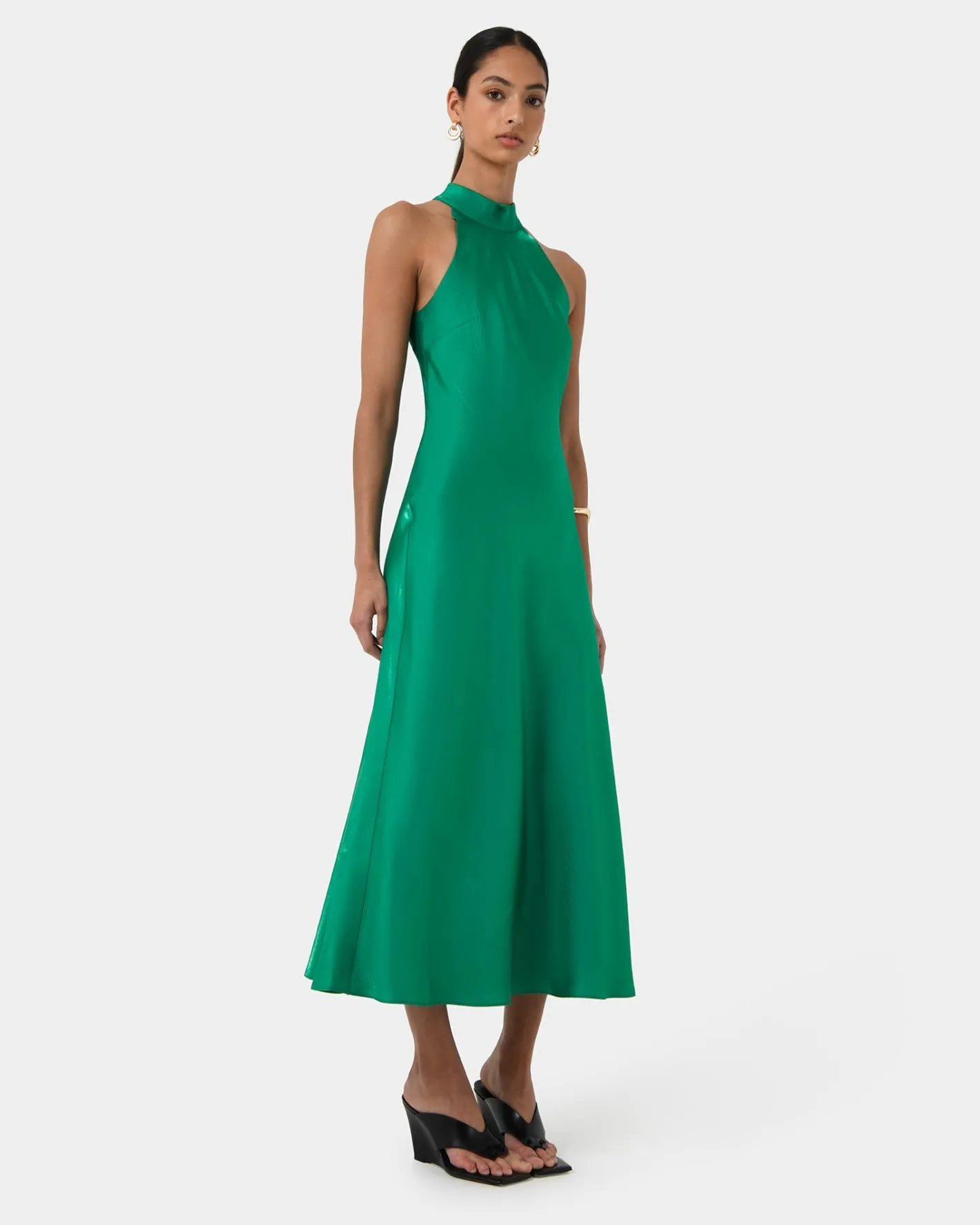 Forcast Leana Bias Midi Dress Emerald Online