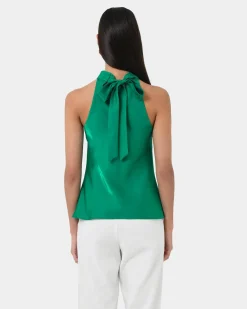 Forcast Leana Satin Bias Tie Top Emerald Sale