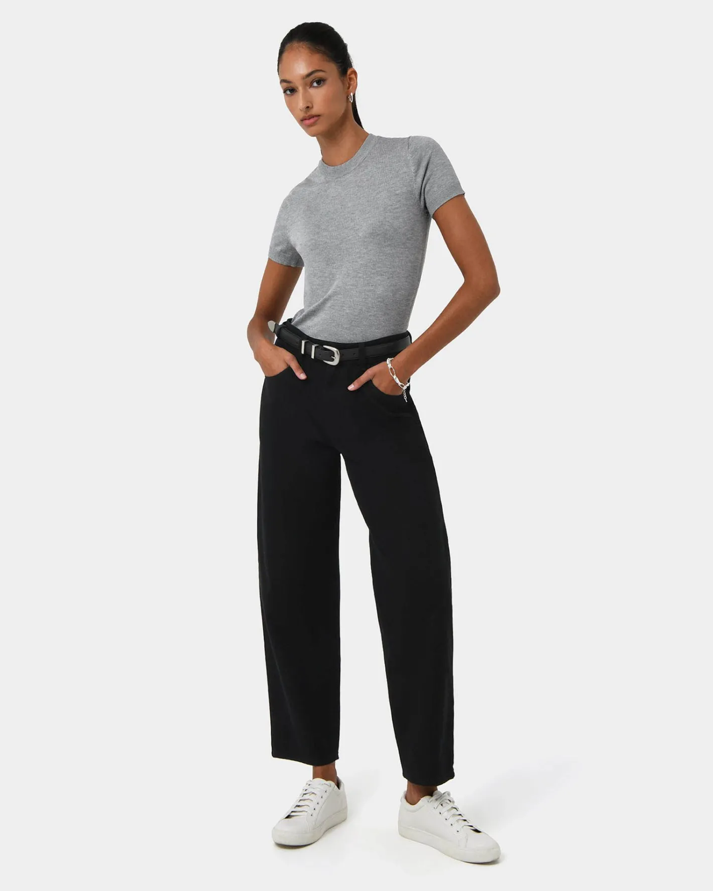 Forcast Leighton Barrel Leg Jeans Black Clearance