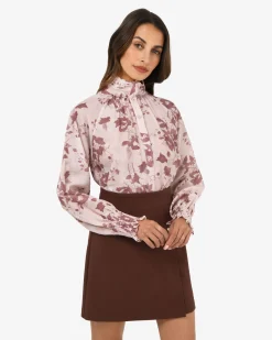 Forcast Lesley High Neck Floral Blouse Wine Pink Discount