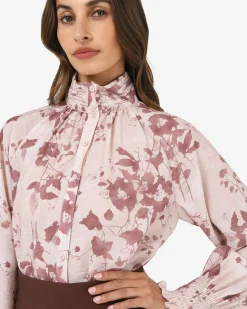Forcast Lesley High Neck Floral Blouse Wine Pink Discount