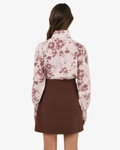 Forcast Lesley High Neck Floral Blouse Wine Pink Discount