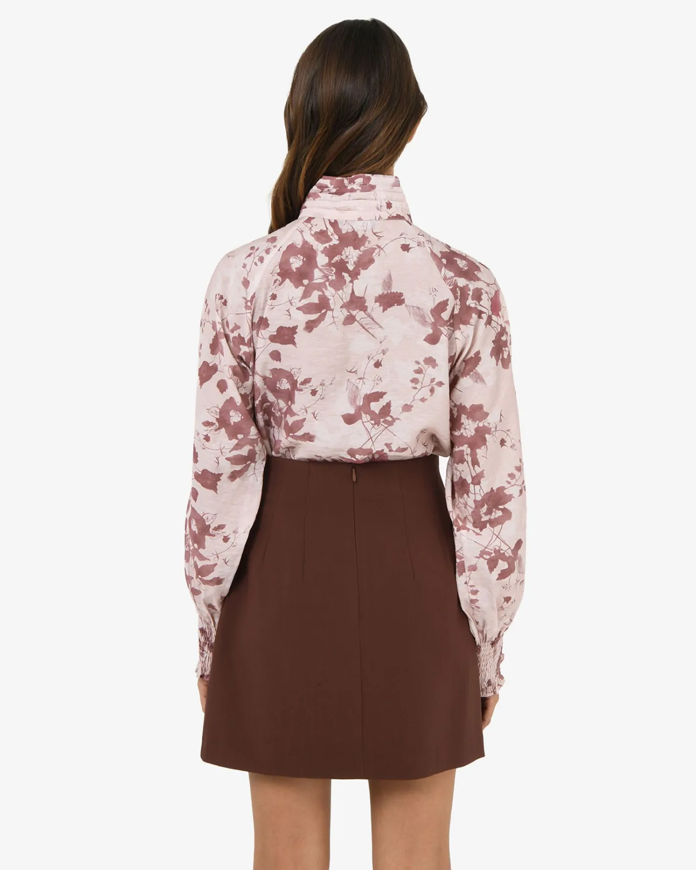 Forcast Lesley High Neck Floral Blouse Wine Pink Discount