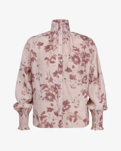Forcast Lesley High Neck Floral Blouse Wine Pink Discount