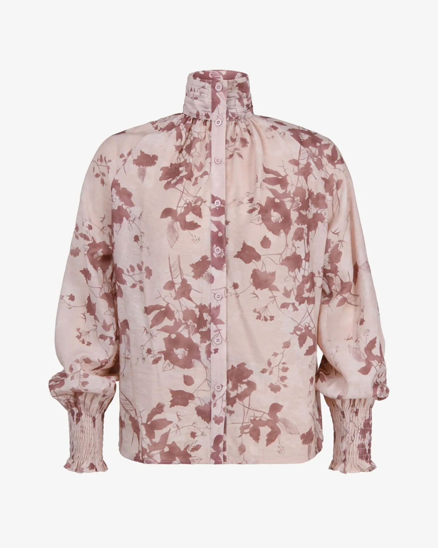 Forcast Lesley High Neck Floral Blouse Wine Pink Discount