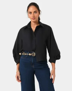 Forcast Lica Puff Sleeve Shirt Black