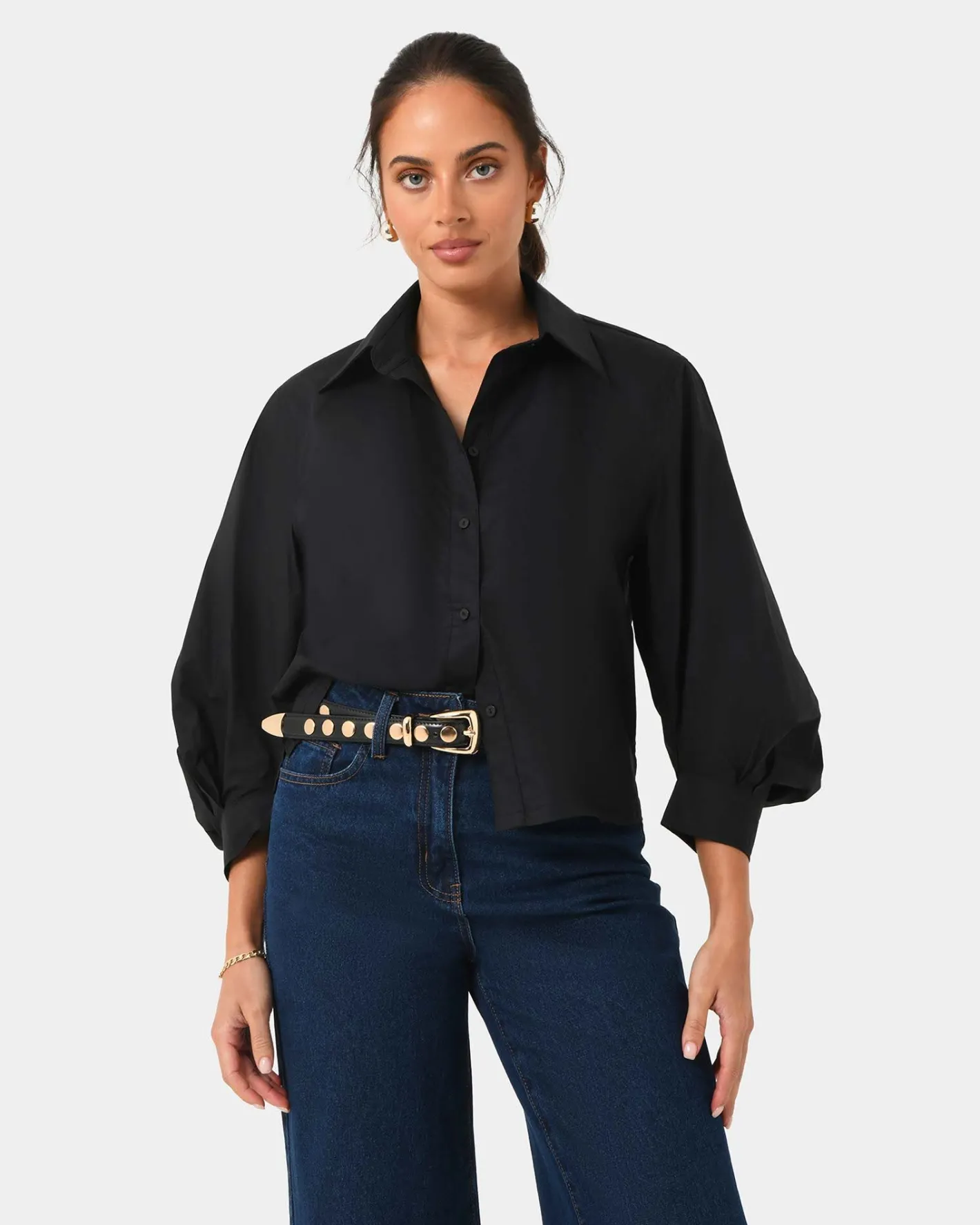 Forcast Lica Puff Sleeve Shirt Black