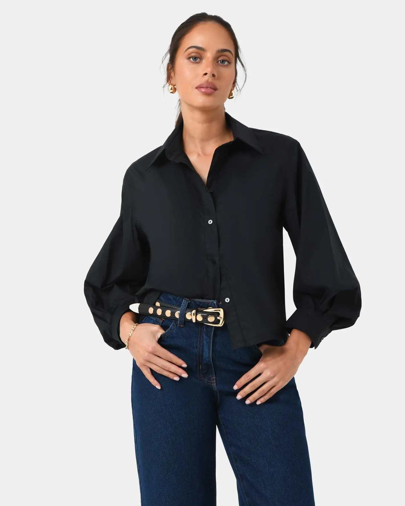 Forcast Lica Puff Sleeve Shirt Black
