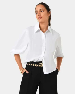 Forcast Lica Puff Sleeve Shirt White New