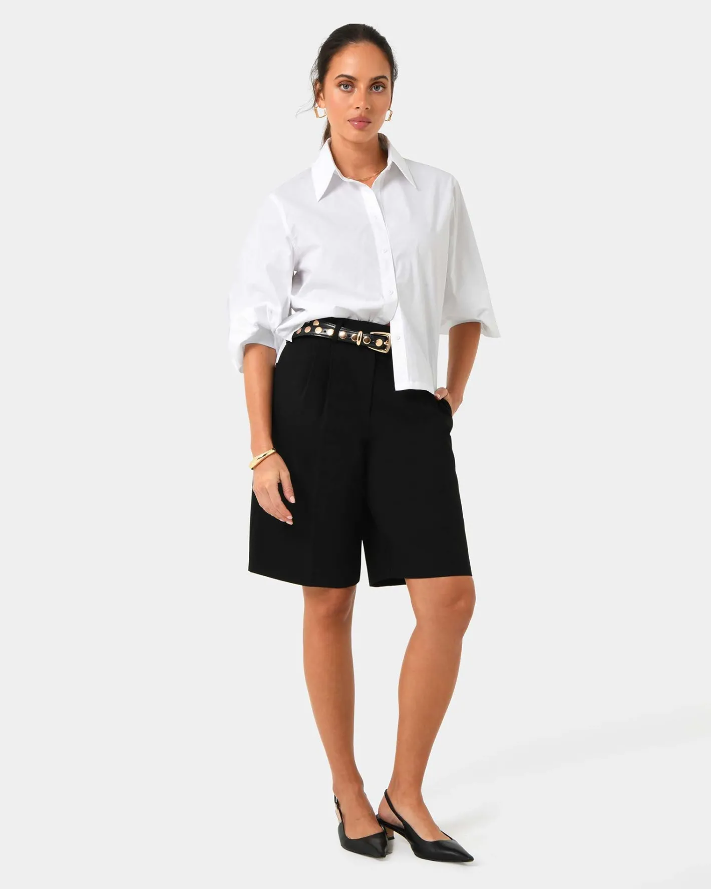 Forcast Lica Puff Sleeve Shirt White New