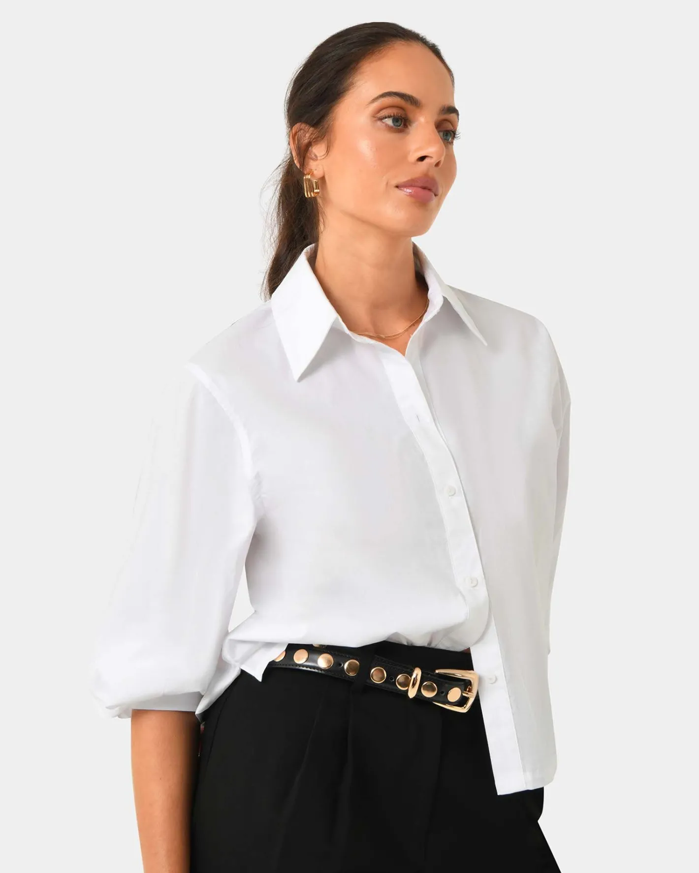 Forcast Lica Puff Sleeve Shirt White New