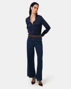 Forcast Lila V-neck Satin Blouse Midnight