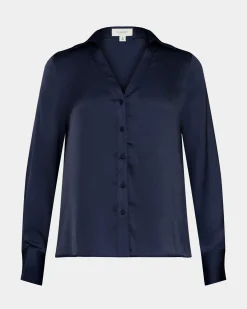 Forcast Lila V-neck Satin Blouse Midnight