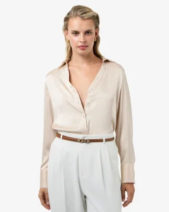 Forcast Lila V-neck Satin Blouse Eggshell Online