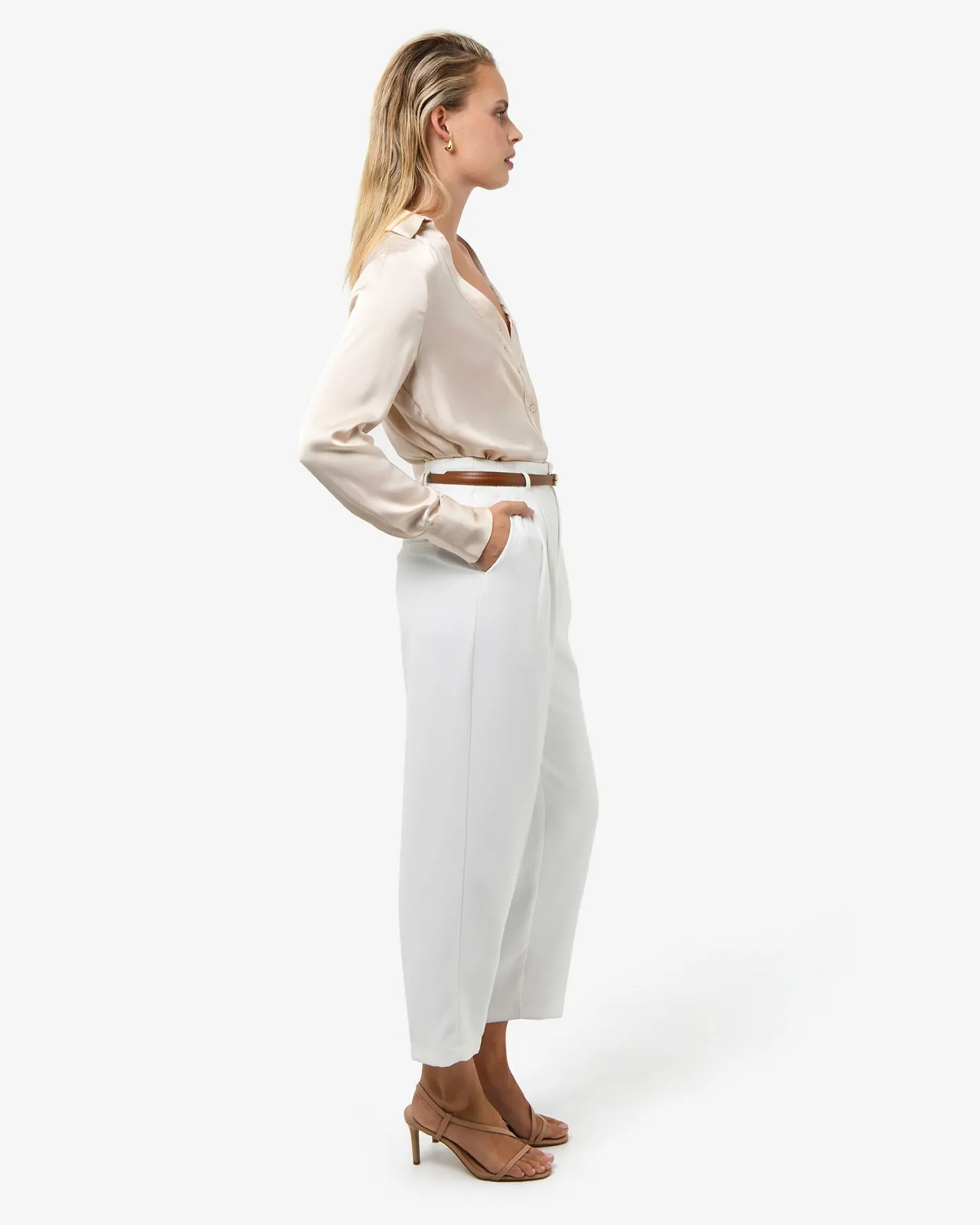 Forcast Lila V-neck Satin Blouse Eggshell Online