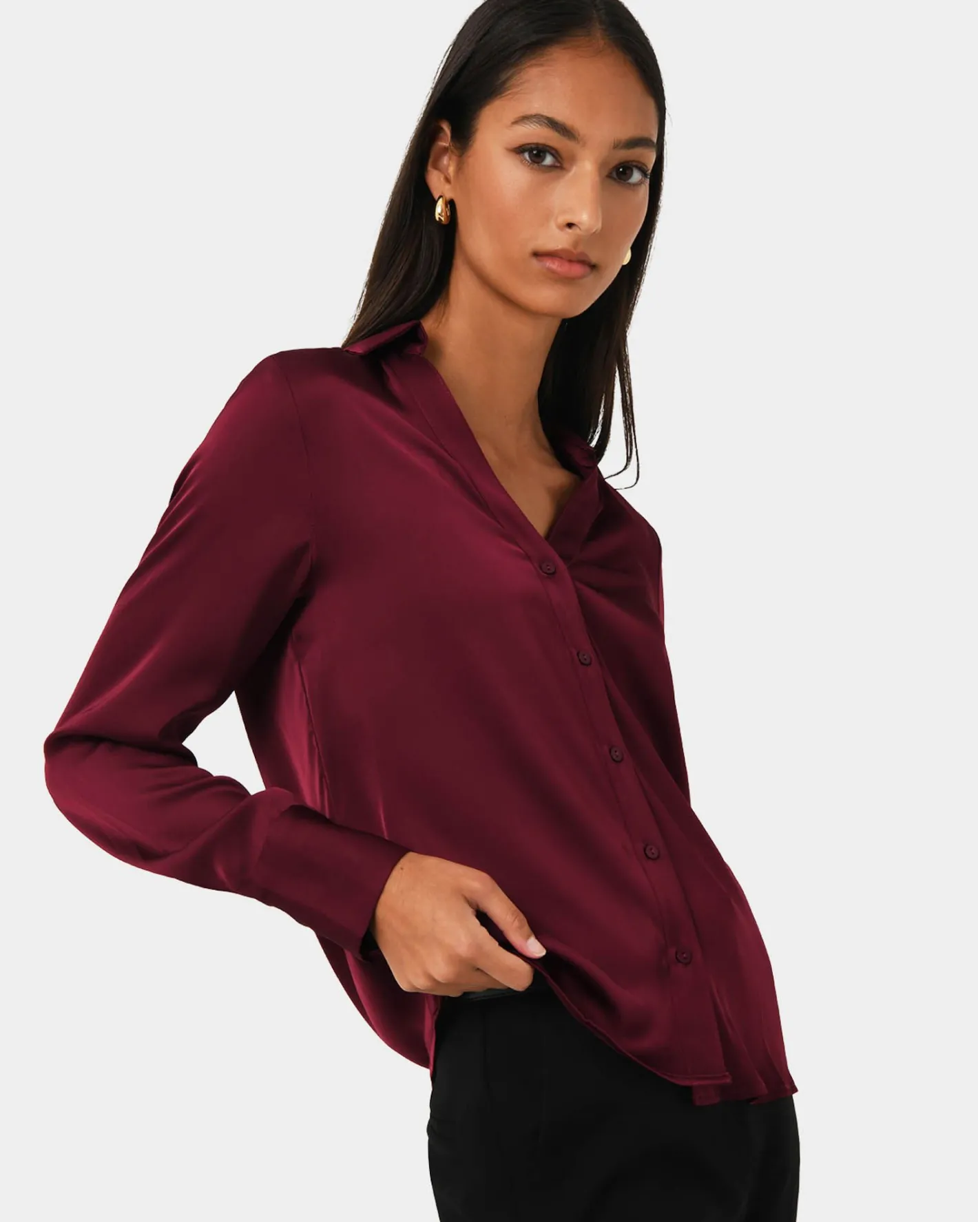 Forcast Lila V-neck Satin Blouse Wine Sale