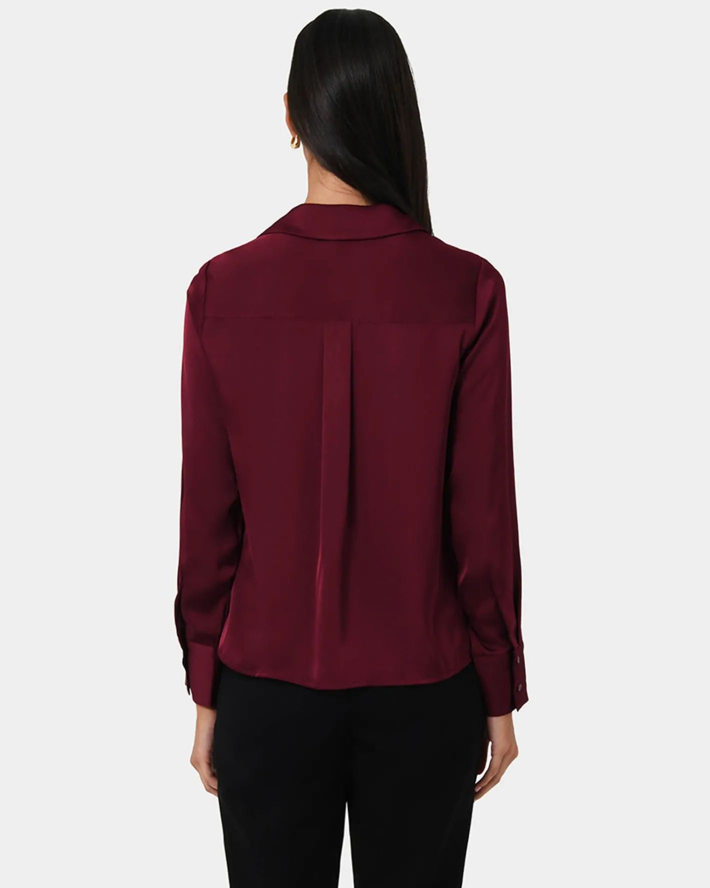 Forcast Lila V-neck Satin Blouse Wine Sale