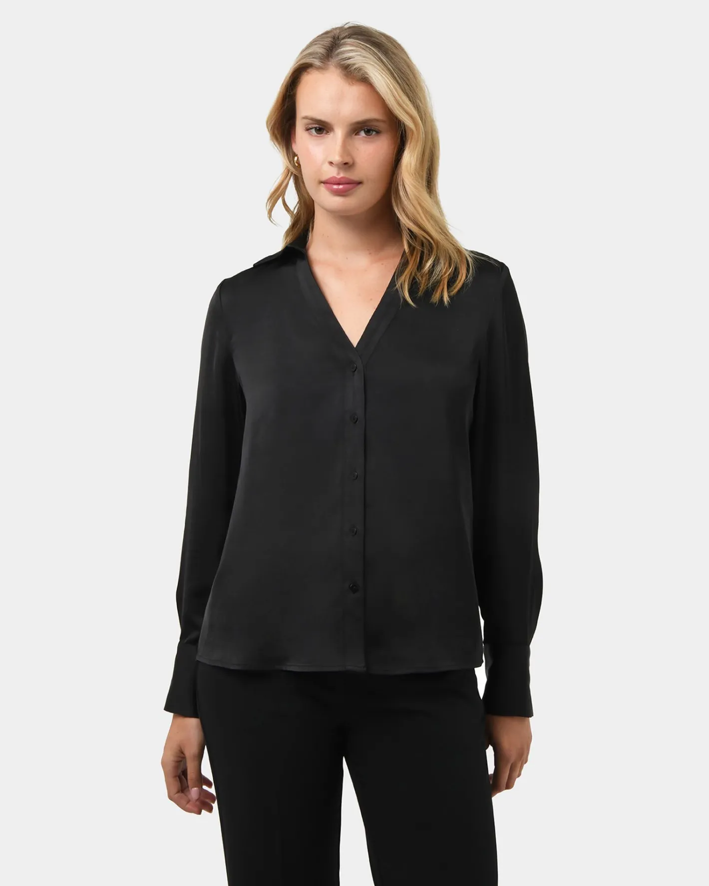 Forcast Lila V-neck Satin Blouse Black Best