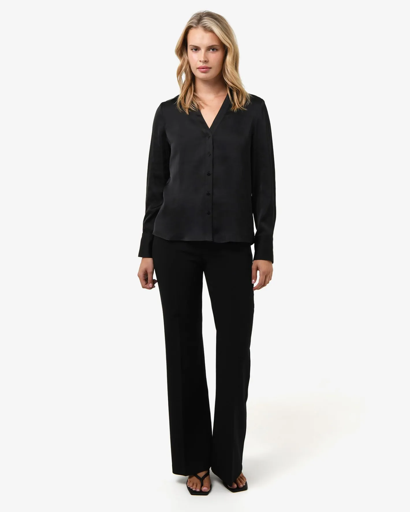 Forcast Lila V-neck Satin Blouse Black Best