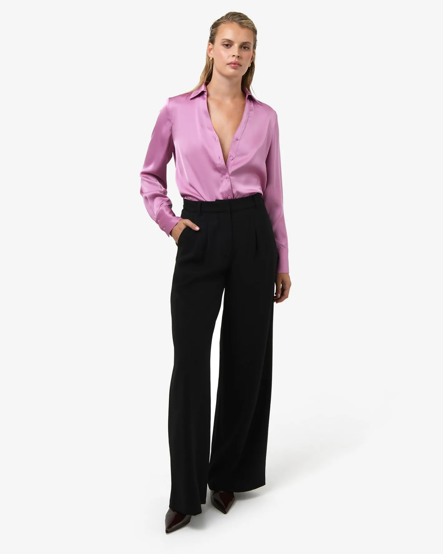 Forcast Lila V-neck Satin Blouse Orchid Outlet