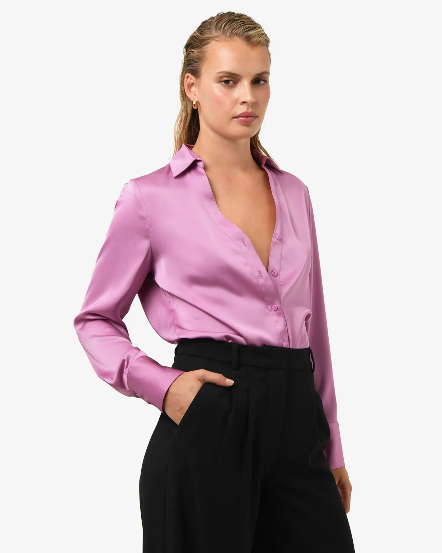 Forcast Lila V-neck Satin Blouse Orchid Outlet