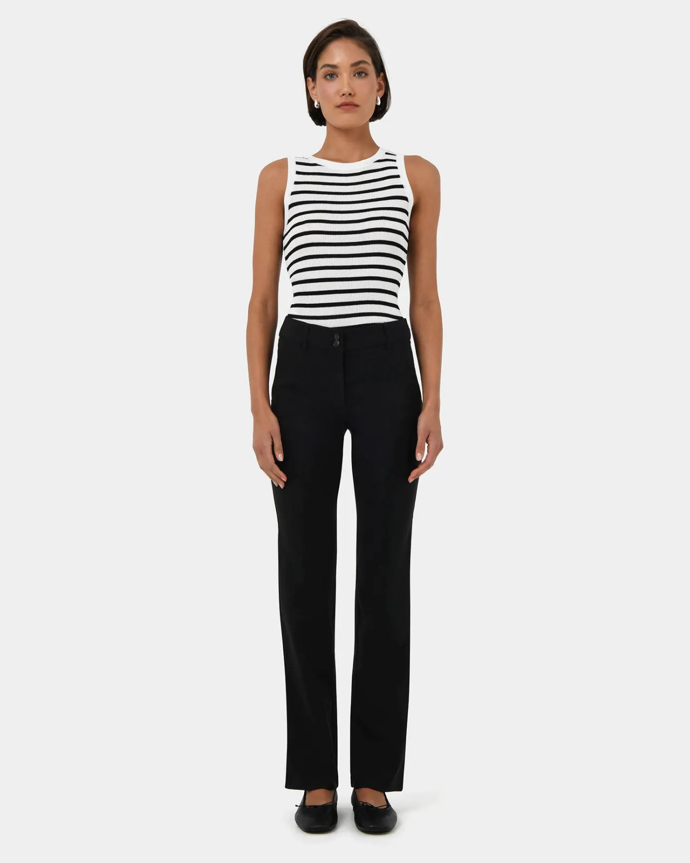 Forcast Lindy Knit Tank Top Ivory & Black Best