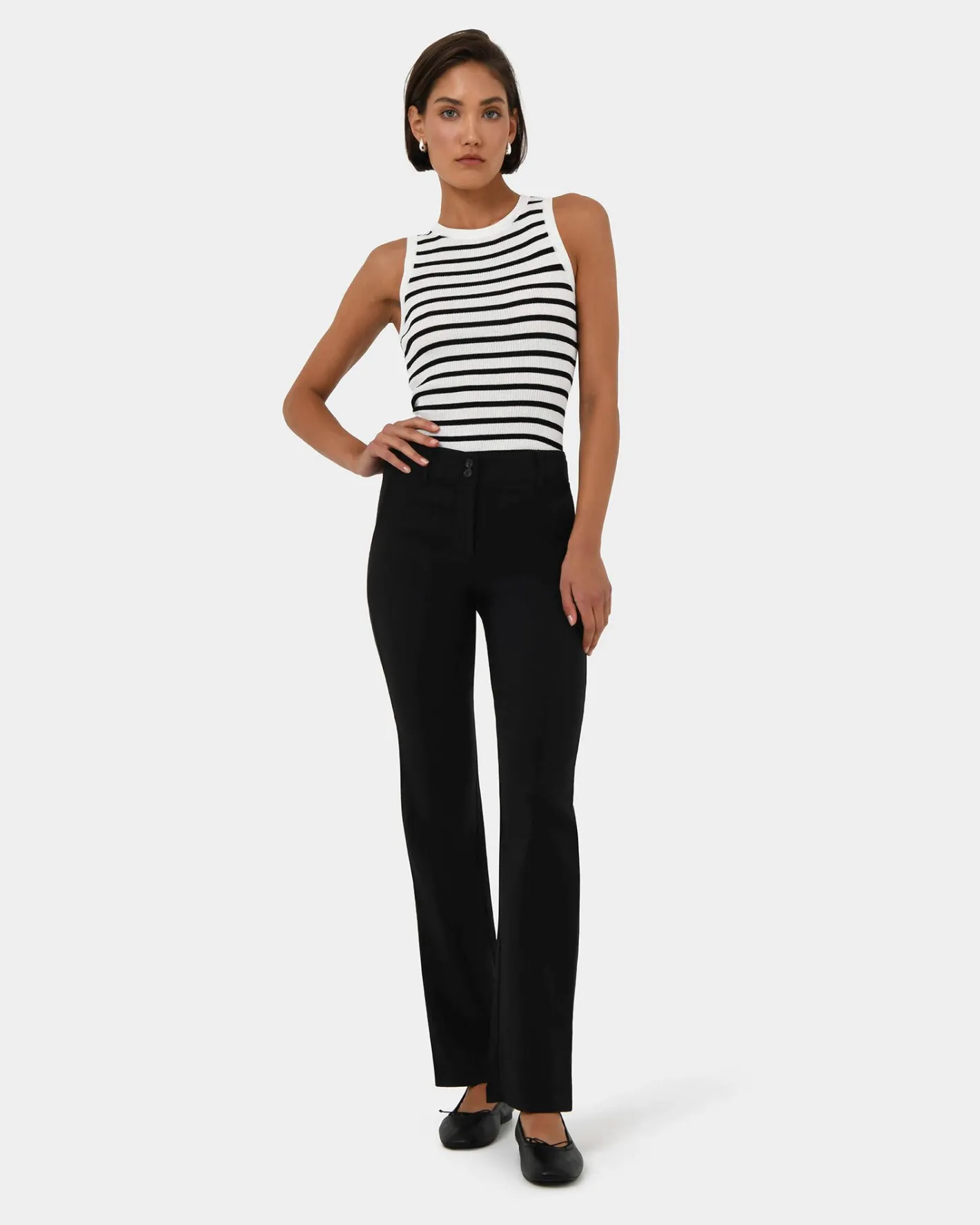Forcast Lindy Knit Tank Top Ivory & Black Best