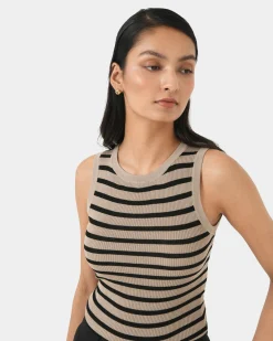 Forcast Lindy Knit Tank Top Beige & Black Discount