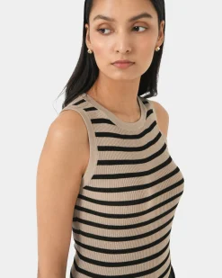 Forcast Lindy Knit Tank Top Beige & Black Discount