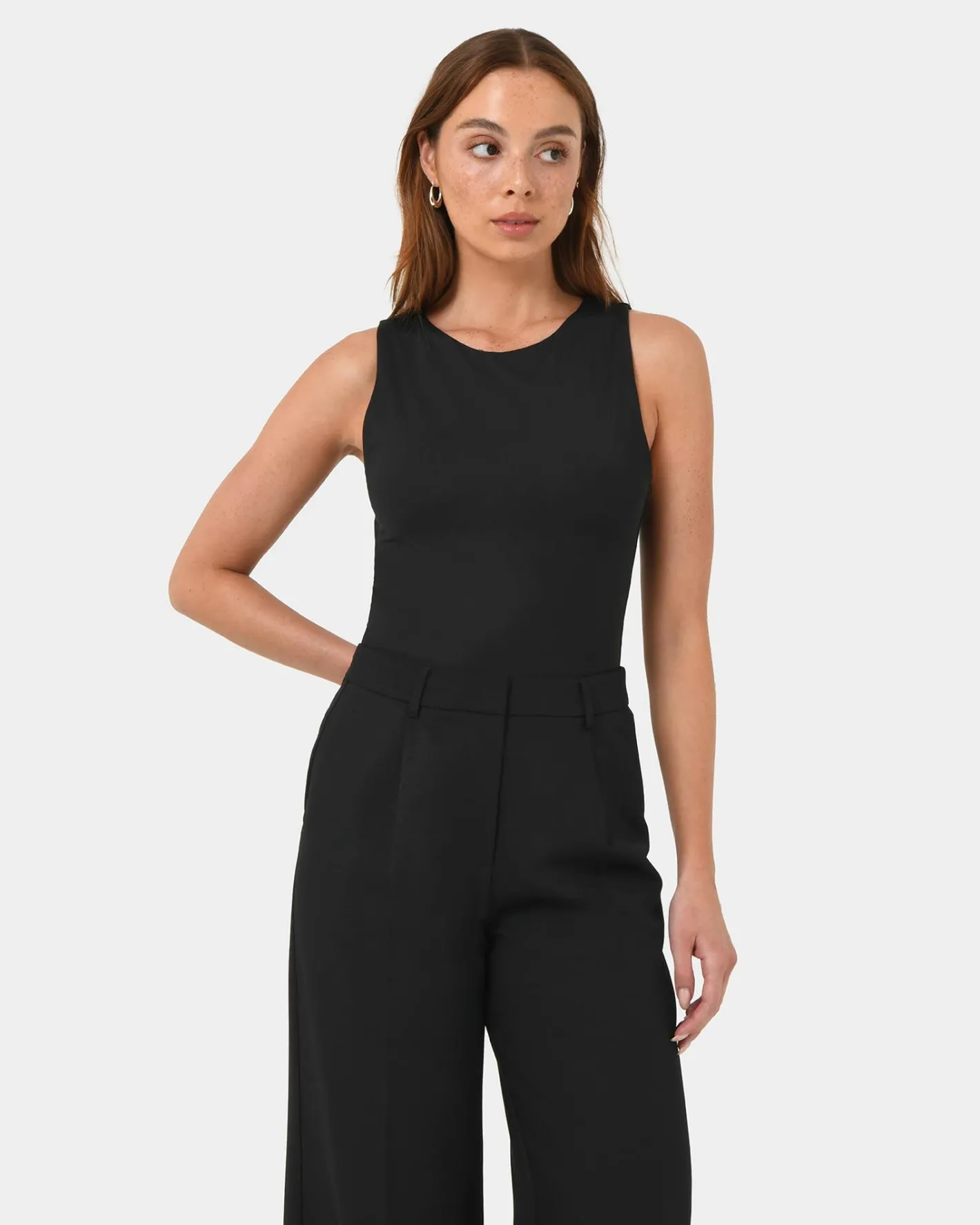 Forcast Liv Round Neck Tank Top Black New