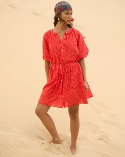 Forcast Lola Broderie Tiered Dress Fiesta Red Clearance