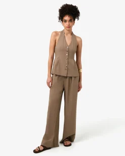 Forcast Lola Halter Neck Peplum Vest TAUPE New