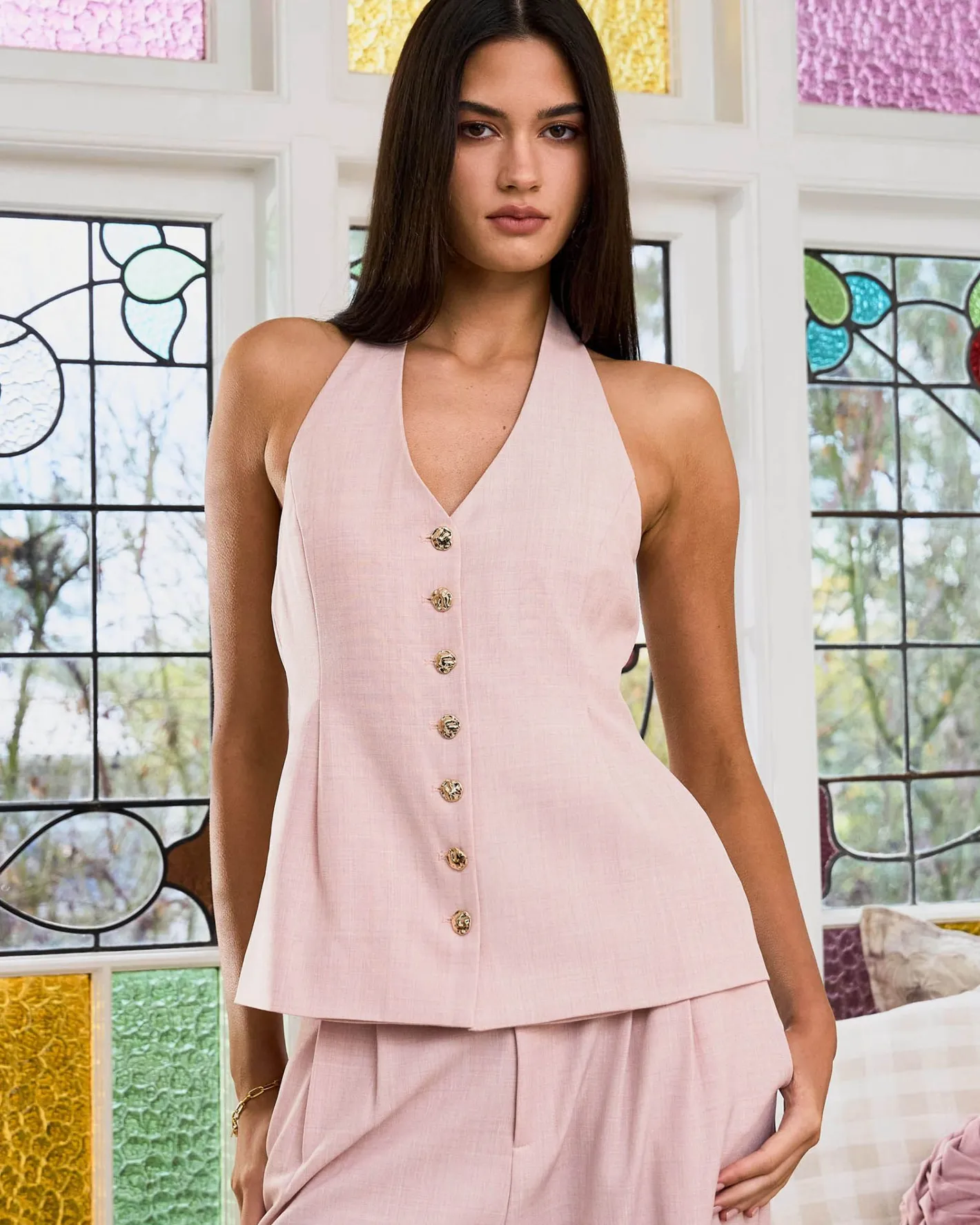 Forcast Lola Halter Neck Peplum Vest Pink Outlet