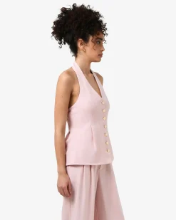 Forcast Lola Halter Neck Peplum Vest Pink Outlet