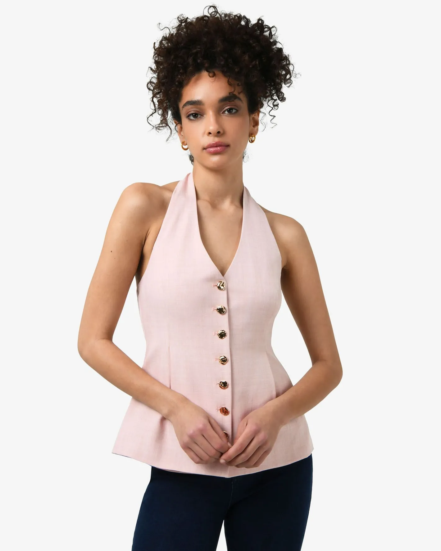 Forcast Lola Halter Neck Peplum Vest Pink Outlet