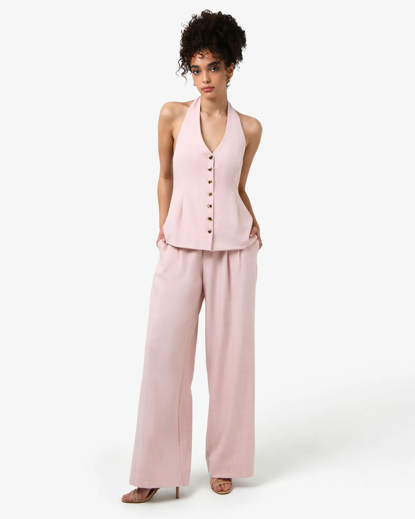 Forcast Lola Halter Neck Peplum Vest Pink Outlet