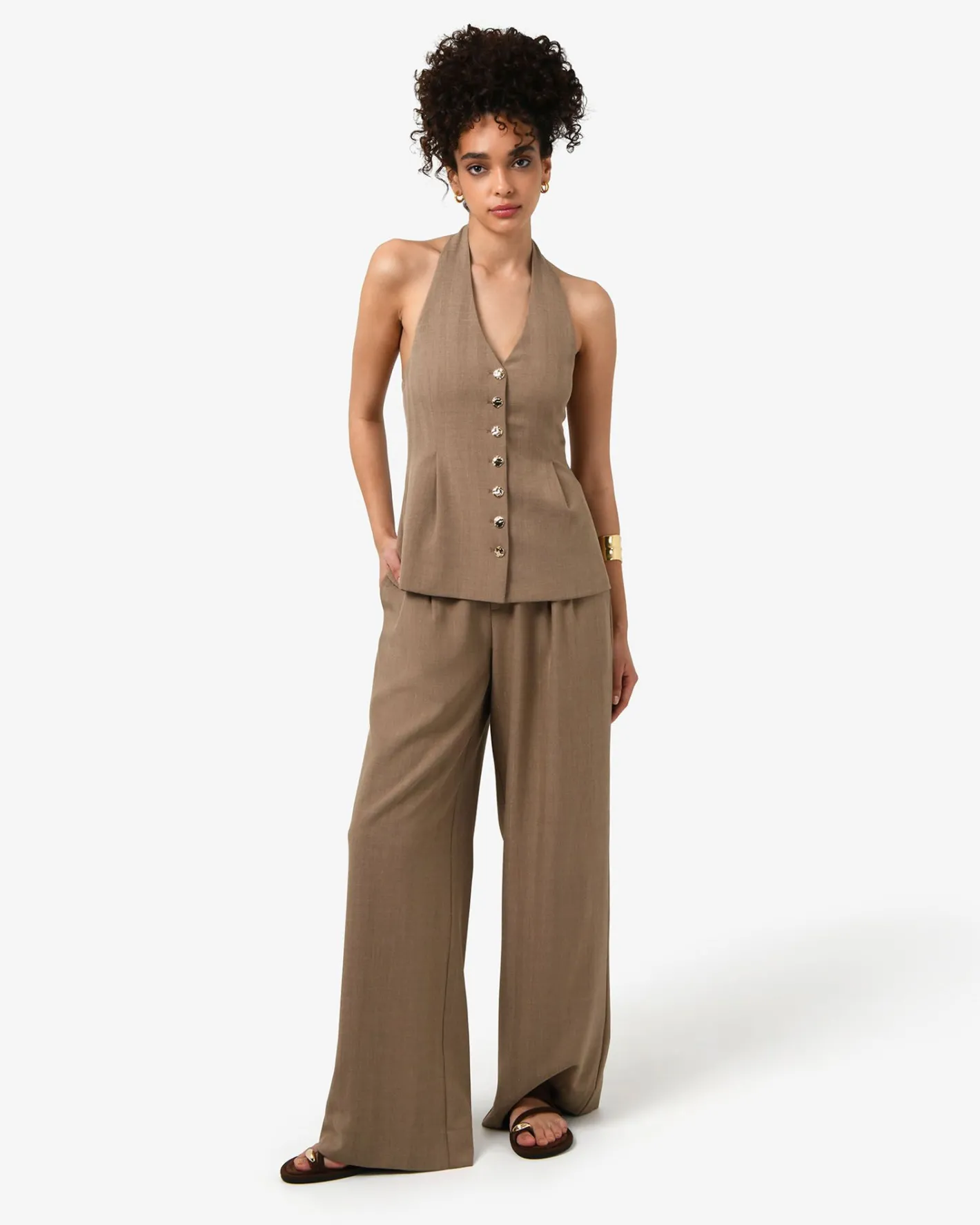 Forcast Lola Lurex Blend Wide Leg Pant TAUPE Outlet