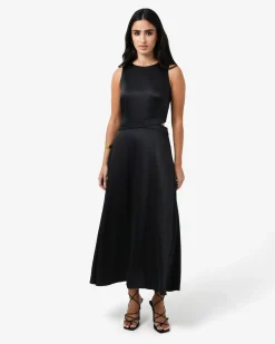 Forcast Louisa Cut Out Satin Dress Black Sale
