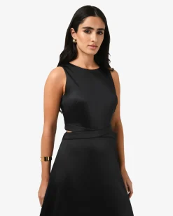 Forcast Louisa Cut Out Satin Dress Black Sale