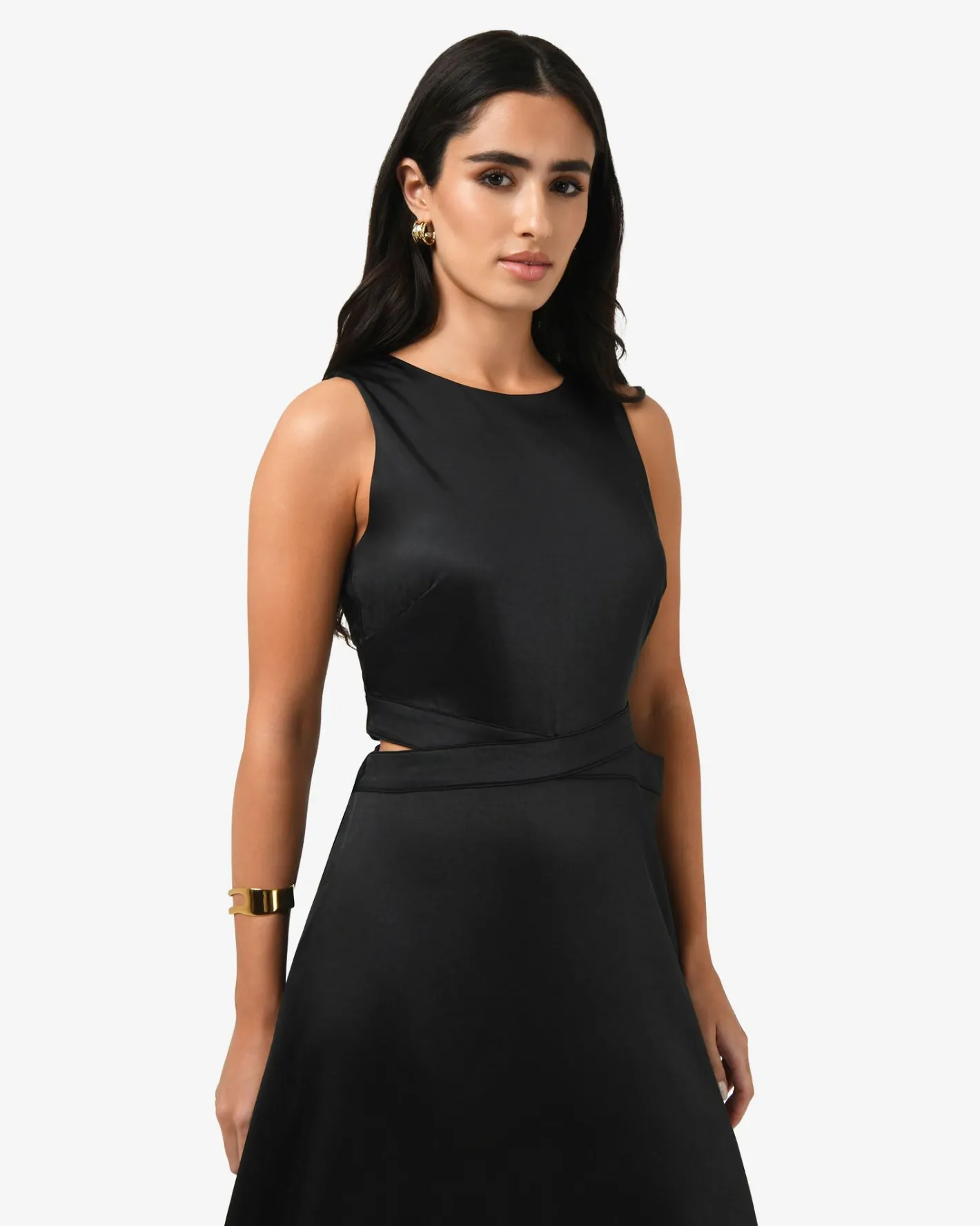 Forcast Louisa Cut Out Satin Dress Black Sale