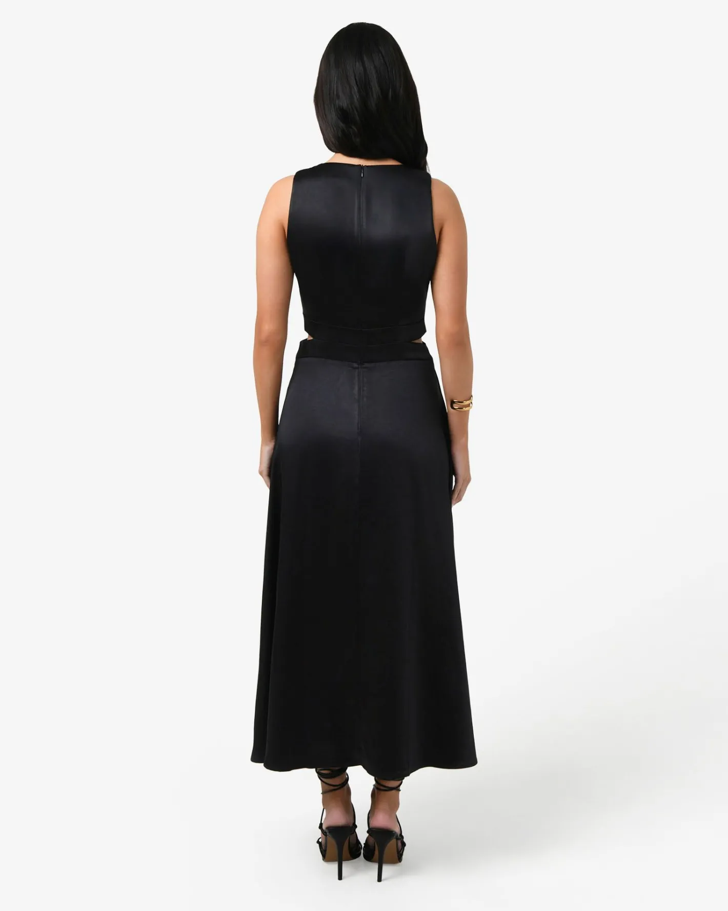 Forcast Louisa Cut Out Satin Dress Black Sale