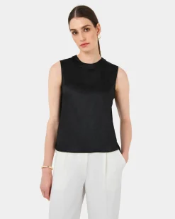 Forcast Louisa Round Neck Satin Top Black Sale