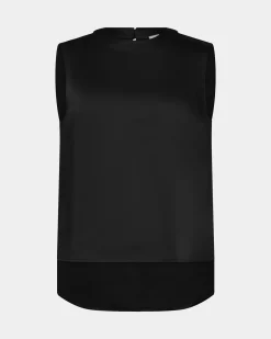 Forcast Louisa Round Neck Satin Top Black Sale