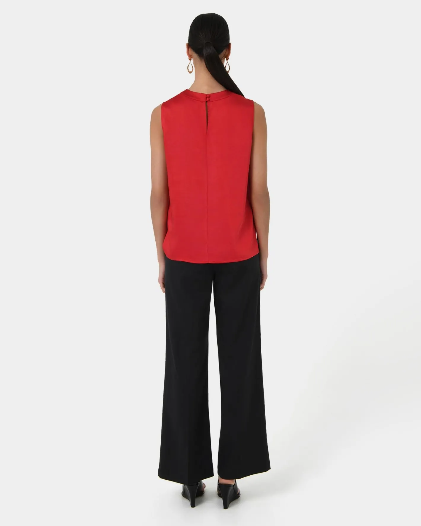 Forcast Louisa Round Neck Satin Top Red New